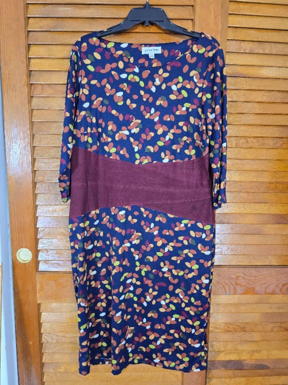 Shelby & Palmer Plus Size 1X Fall Print Dress Burgundy Waist 3/4 Sleeve
